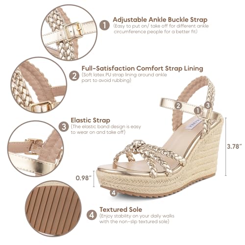 mikarka Sandálias femininas espadrille Wedge com nó trançado, tira no tornozelo, bico aberto, plataf