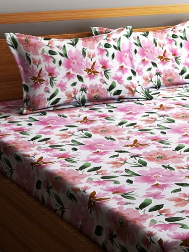 Image of Home Sizzler 210TC Pink Roses Double Bedsheet with 2 King Size Pillow Covers