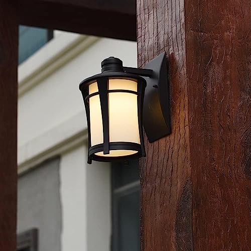 Aplique de pared Compatible with exteriores granero, lámpara farol exterior con acabado negro/bronce pantalla vidrio esmerilado, luz única montada en la aluminio fundido a presión V,luces colgantes