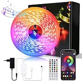 Bewahly Tiras LED 15M, Bluetooth RGB Tiras de Luces LED, Control de APP y Remoto Control, 16 Millones de Colores, Sincronización de Música, Tira de Luz LED para Habitación, Techo, Fiesta y Decoración