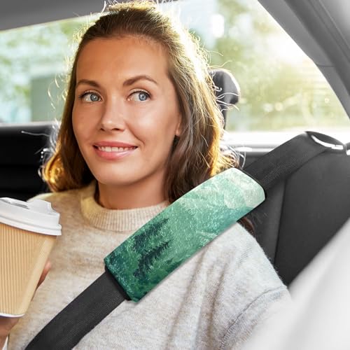 Image of Mountain Forest Trees Green 02 Seat Belt Cover Pad 2 Pcs Soft Cute Seatbelt Covers Protector Support Head Neck Shoulder Strap for Car Seats High Chair Backpack for Adults Kids Women Men 10x7.7I