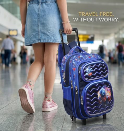 Image of ADSON 3D Embossed School Trolley Bag Large School Bag for Boy Girl, Kids School Bag, Travel Backpack for Girl Boy, Ideal for Children Trolley 16 Inch Water Resistant
