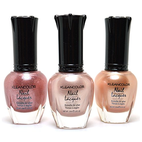 3 KLEANCOLOR NAIL POLISH PEARL BEIGE, SANDSTONE, DESSERT NUDE LACQUER + Free ZipBag