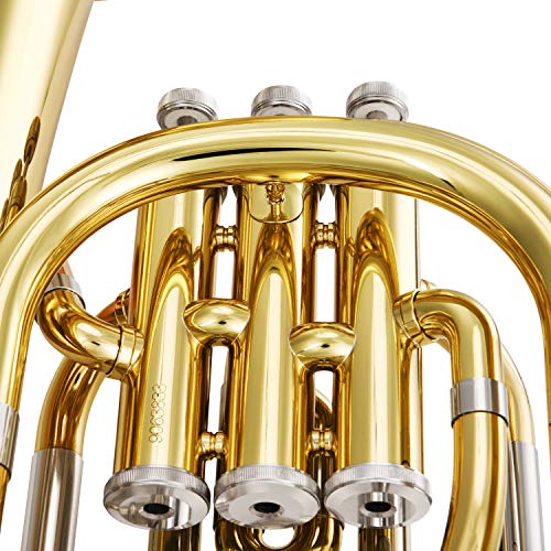 Eastar Marching Bb Baritone Horn Intermediate Gold Lacquer B Flat with Tuner Hard Case Baritone Mouthpiece Gloves Valve Oil Baritone Cleaning Kit, EBT-400