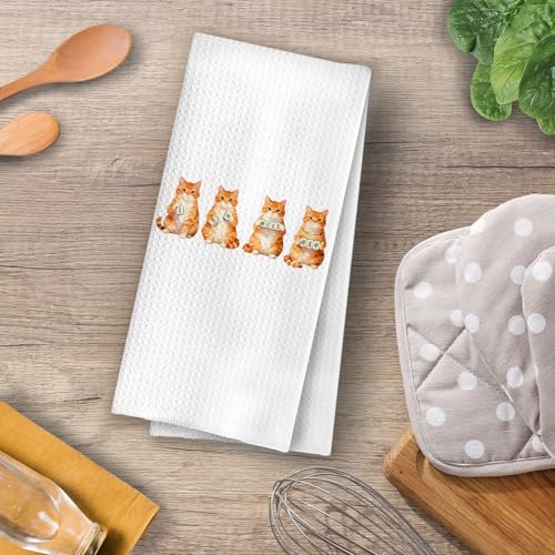 Image of Orange Cats Kitchen Towels - Funny Orange Cat Mahjong Gifts Decorative Waffle Dish Towels, Mahjong Gifts for Women Hand Towel, Gift for Cat Lovers Tea Towel, 16x24 Inch