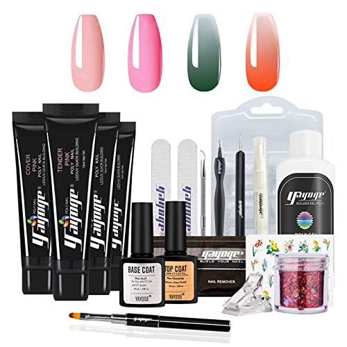 Yayoge Poly Gel Nail Kit 4 Colors Builder Gel for Nails with Nail Art Tools Nail Extension Gel with Slip Solution All In One Kit for Nail Manicure Beginner Starter Kit DIY at Home