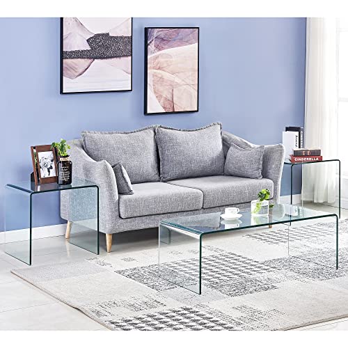 Glass Coffee Table, Modern Tempered Clear Coffee Tables Decor For Living Room, Easy To Clean And Safe Rounded Edges 39.3" L X 19.6" W X 13.78" H #TOP4