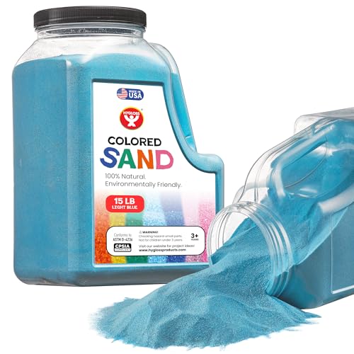 Image of Hygloss Colored Sand for Crafts - 15 lb Bottle, Light Blue - Vibrant Colorful Fine Sensory Play Sand Art Kits for Kids - Classroom Activities for Children 3 4 5 6 7 8 9 10 11 12 - Safe for Ages 3+