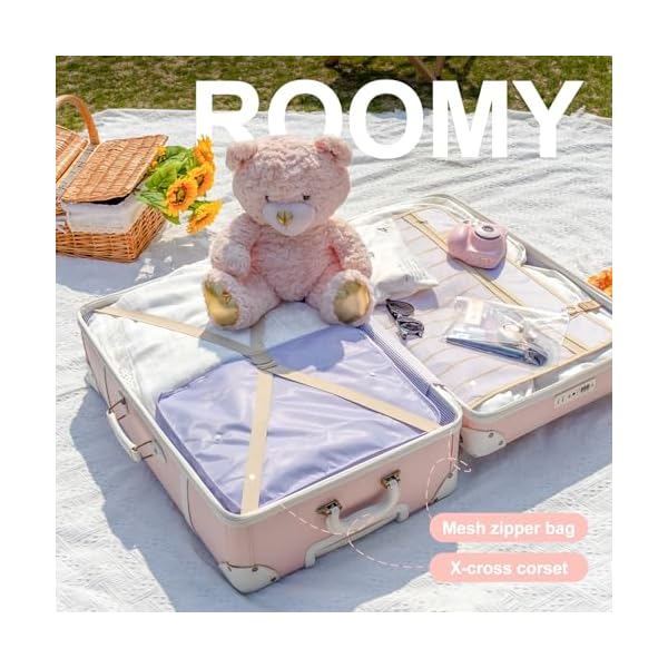 urecity-Vintage-Luggage-Sets-3-Piece-Retro-Trolley-Luggage-Bag-Travel-Luggage-with-Tsa-Lock-Spinner-Wheels-and-Beauty-Case-202428-Pink urecity Vintage Luggage Sets, 3 Piece Retro Trolley Luggage Bag, Travel Luggage with Tsa Lock, Spinner Wheels and Beauty Case 20"+24"+28" Pink