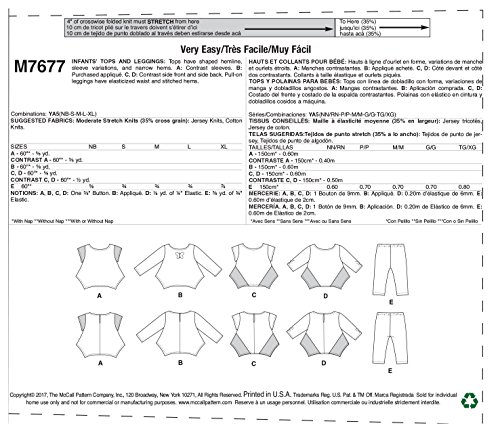 Mccall Patterns Infants Contrast Tops And Leggings Sewing Pattern, Ya5 (Nbn-Sml-Med-Lrg-Xlg) #TOP6