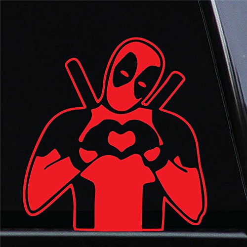 Deadpool Inspired Dead Pool Making Heart Sign Vinyl Die Cut Decal Sticker Car Truck Laptop Tumbler 5.5 Inches Red