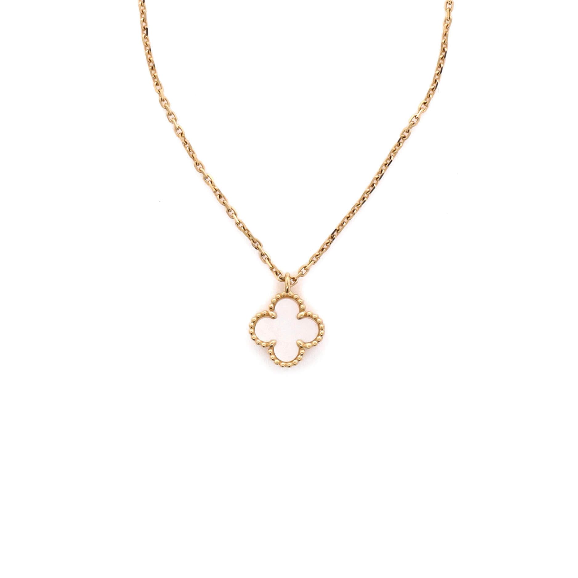 Van Cleef & Arpels Pre-Loved Sweet Alhambra Pendant Necklace 18K Yellow Gold and Mother of Pearl, Yellow Gold