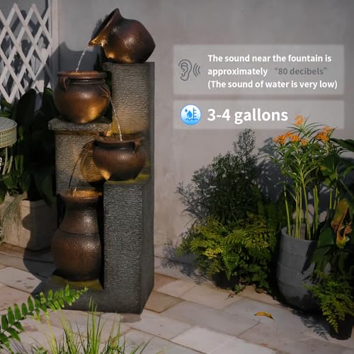 Image of Resin Outdoor Water Fountain 4-Tier Jar Waterfall Grey