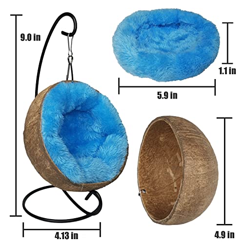Fhiny Coconut Hamster Hideout Hammock, Natural Raw Coco Husk Bed House With Warm Pad Small Animal Habitat Decor Hanging Coconut Shell Cage Accessories For Dwarf Hamster Gerbil Sugar Glider Mice thumb #5