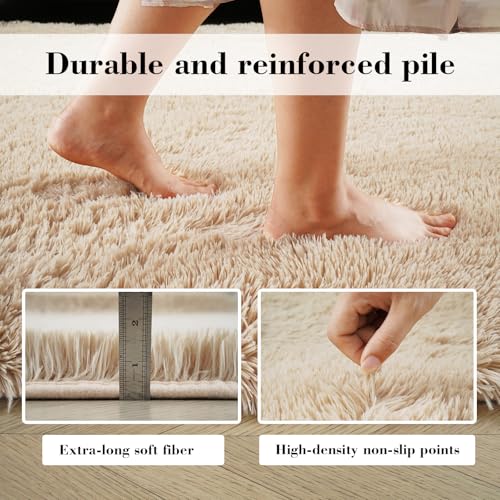 Soft Runner Rugs for Bedroom, Beige 2x6 Area Rugs Fluffy Rug Shaggy Area Rug Carpet, Bedside Rug for Living Room Bedroom Kids Room Home Decor