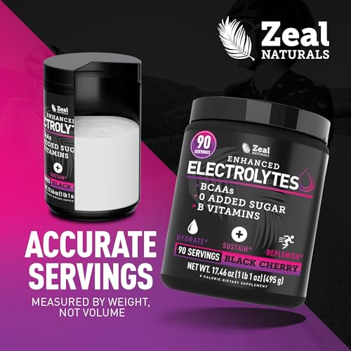 Image of Zeal Electrolyte Powder - 90 Servings | Keto Electrolytes Powder | Zero Sugar, BCAAs, B-Vitamins | Potassium, Zinc, Magnesium | Hydration Powder Recovery Drink | Black Cherry