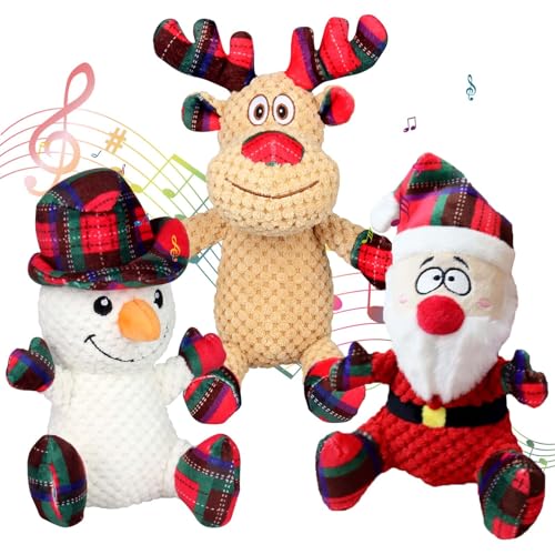Wonfly 3 Pack Dog Christmas Squeak Toys Plush Squeaky Medium & Small Dog Chew Toys Stuffed Squeaky Toys for Dogs Puppy - Funny Cute Dog for Dog Birthday