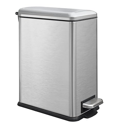 Bote de basura plateado de 10L/2.6 galones con tapa, cuenta con un cubo interior extraíble, una tapa de cierre suave y un pedal de acero inoxidable,