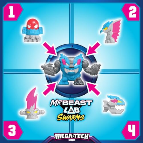 Image of MrBeast Lab Swarms MEGA-TECH Series 14 Pack, Scream Punk | Includes 13 Micro Beasts and 1 MEGA Swarm; snap up to 4 Micro Beasts onto the MEGA frame for action figures