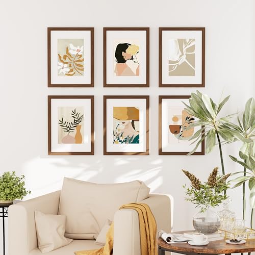 decorUhome 8.5 by 11 Picture Frame Set of 10, Display Photos 6x8 with Mat or 8.5x11 Unmatted for Picture Frames Collage Wall Decor, Brown