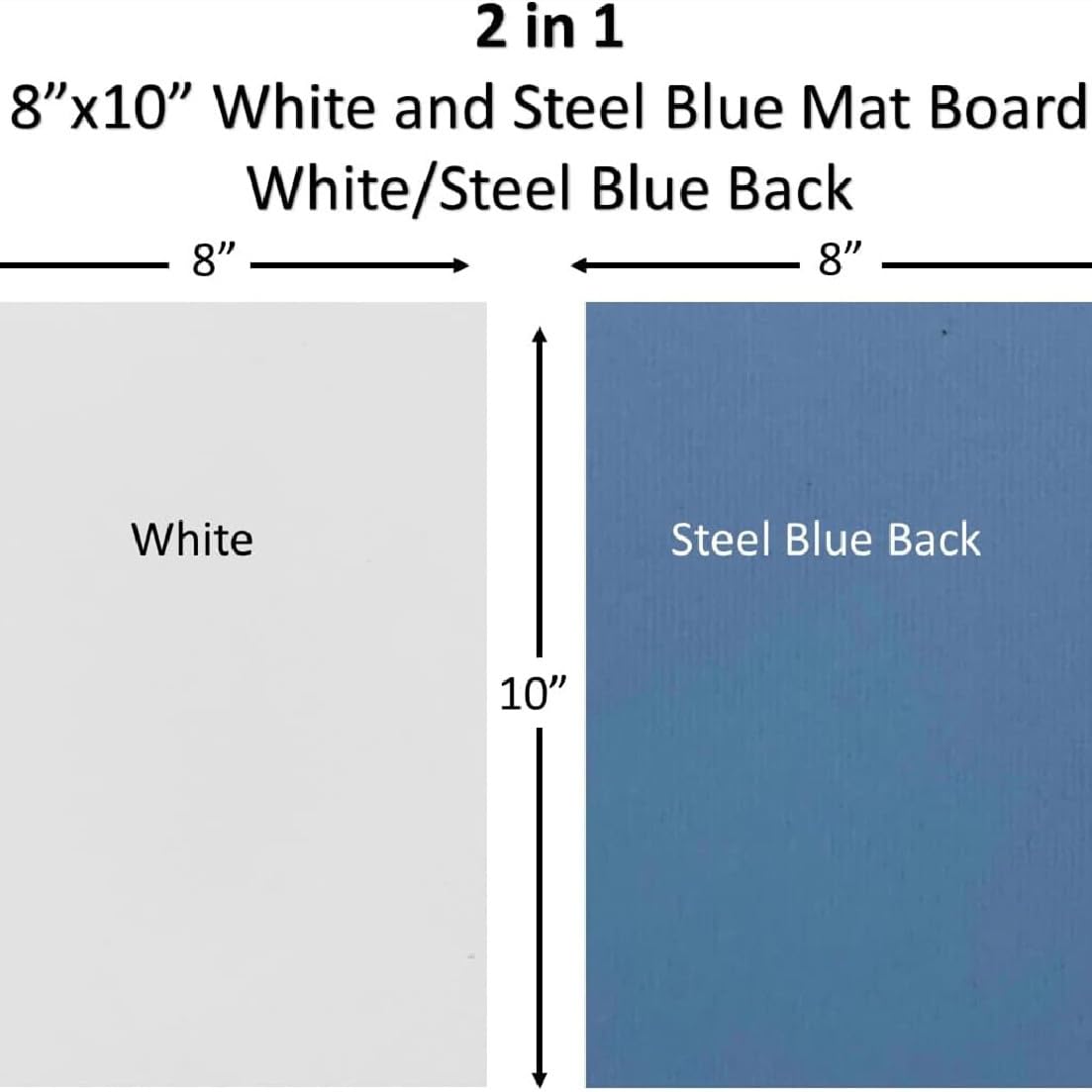 8x10-inch 4-ply Acid Free Mat Board backing,White Board with Steel Blue Back Face (Pack of 100)