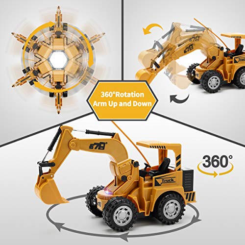 Remote Control Excavator Toy For Beginners - 4Wd 5 Channel 1:24 Rc Construction Excavator With Led Light, Pretend Construction Playset, Vehicle Toys For Boys Girls, Best Gifts For 3-6 Years Old Kids #TOP1