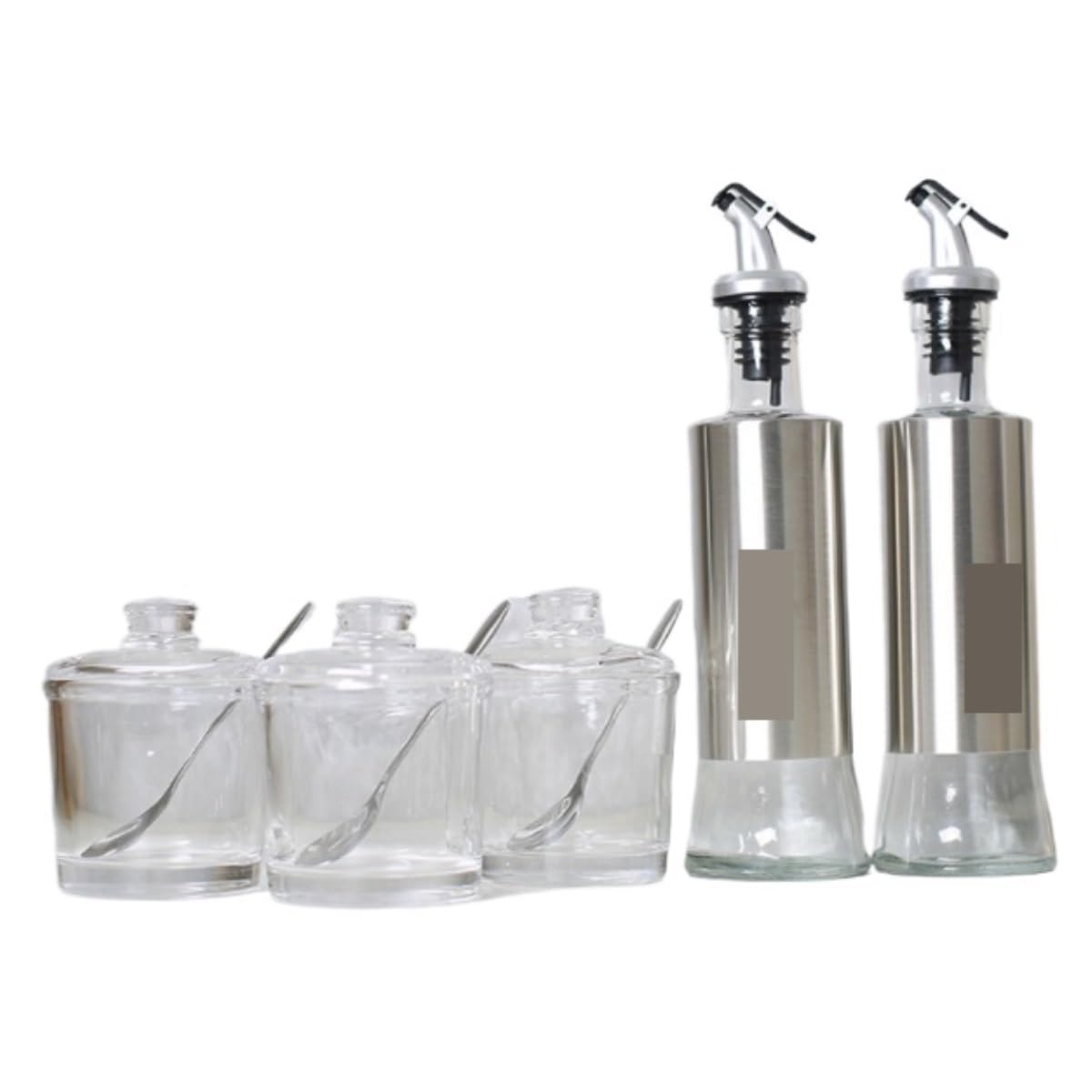 Juego de 5 dispensadores de aceite de vidrio y botellas de vinagre, elegante dispensador de condimentos para cocina, juego perfecto de aceite de oliva y vinagre para cocinar y aderezar ensaladas