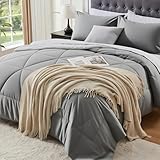 BEDELITE Twin XL Comforter Set 5 Pieces Bed in A Bag - Soft Microfiber Reversible Twin Extra Long Grey Bed Set with Comforters, Sheets, Pillowcase & Sham, Cozy Bedding Sets for College Dorm Room
