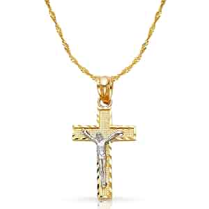 Amazon.com: Ioka 14K Two Tone Gold Jesus Crucifix Cross