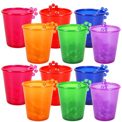 12PS Bridal Shot Glass Necklaces with Chain for Hanging,Light-up Bridal Party Decoration Glass Chain,Plastic Shot Glasses with for JGA Accessories,Bachelorette Necklaces
