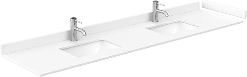 Miniatura 6 de Wyndham Collection Strada 84 Inch Double Bathroom Vanity in Dark Gray, White Cultured Marble Countertop, Undermount Square Sink, Satin Bronze Trim