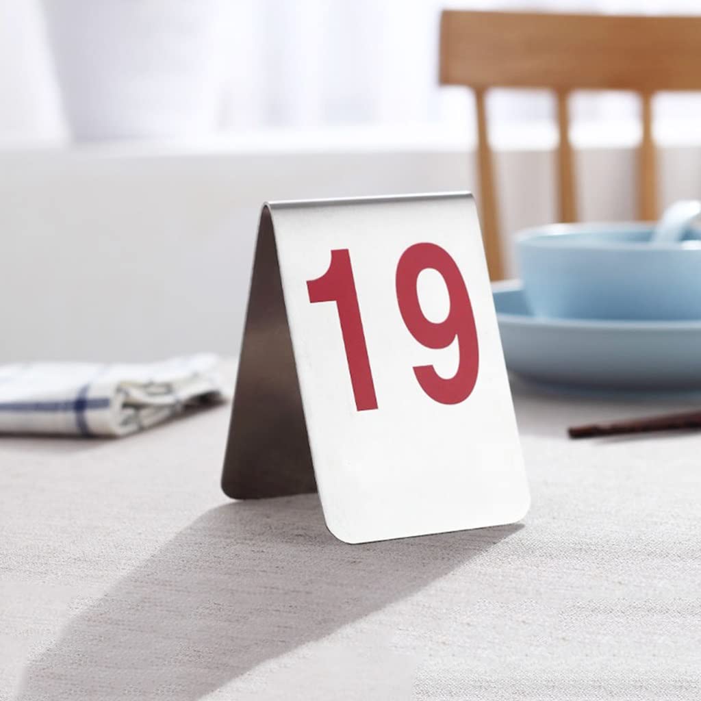 5 placas de metal de acero inoxidable para mesa de comedor de pie, de doble cara, para restaurante, cafetería, bar, marcador de mesa, tarjeta de asiento reservado, números del 1 al 5 (6 x 7,5 cm)