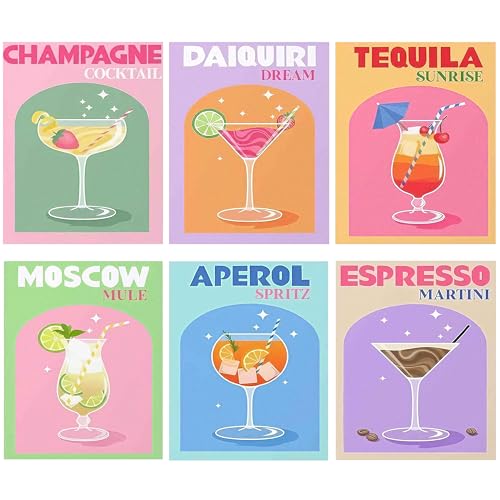 Hongyrjy 6 Pack Cocktail Diamond Painting - Diamond Art Kits Adults Cocktail 5D Diamond Painting Kits for Adults Cocktail Gem Art Kits Adult and Crafts Home Decor 12x10inch