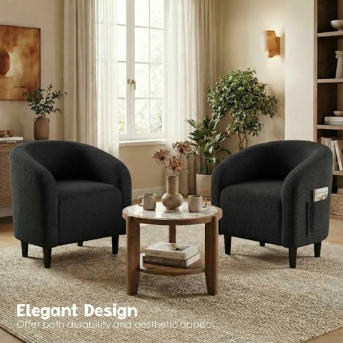 Sillón Barrel Plegable Tela Peluche Negro miniatura 6