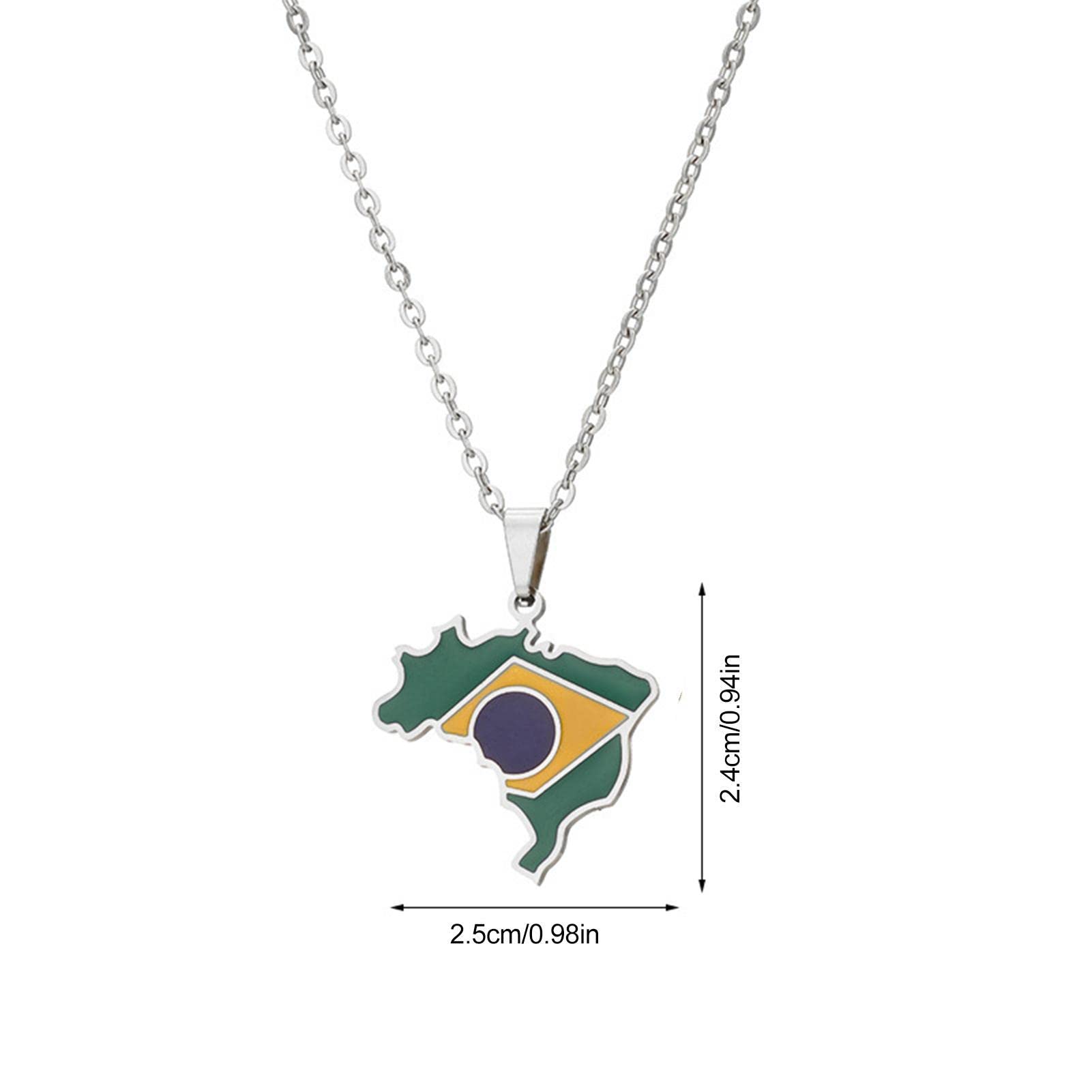 Dous Collana Con Ciondolo Mappa E Bandiera Del Brasile - Gioiello Uomo/Donna In Lega Placcata Oro 18K