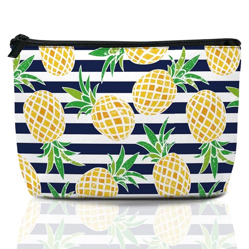 Cartoon Pineapple Cosmetic Bag Blue White Stripes Makeup Bags,Tra...