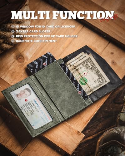 DUGRAFT 𝗗𝗨𝗚𝗥𝗔𝗙𝗧 Card Holder Wallet with ID Window, Leather Mens RFID Blocking Minimalist Pop-Up Wallet Aluminum Metal Credit Card Case with Banknote Compartment2