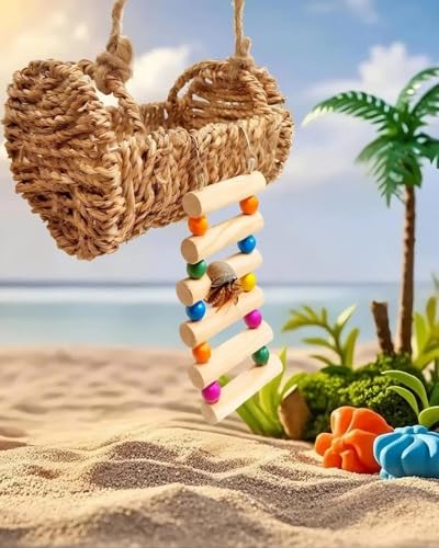 Aiqriwv Hermit Crab Hideout Natural Wood Ladder - Aquarium