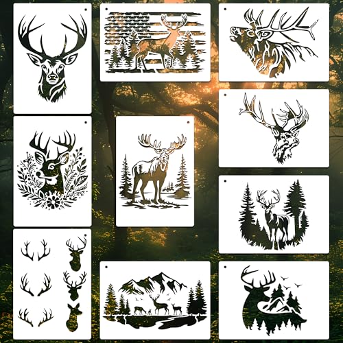 10 Pcs Deer Stencils Animal Stencil Wood Burnig Stencils Forest Mountain Tree Paw Template Stencil on Wood Wall Canvas Crafts 12 Inches