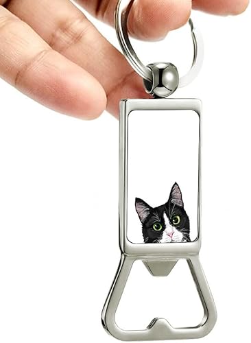 Miniatura 4 de WIRESTER Llavero de metal para abrebotellas, abrebotellas de cerveza, llavero para cocina, bar, restaurante, fácil de llevar, gato esmoquin negro y