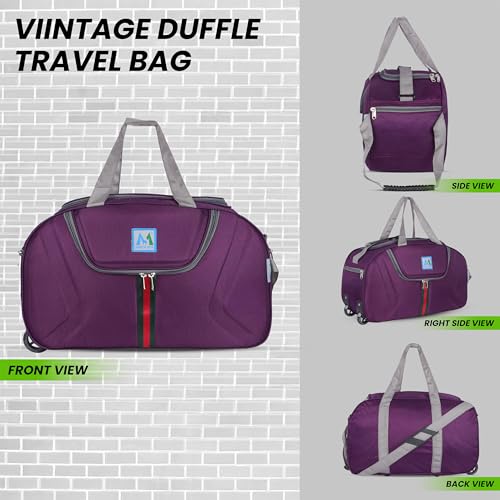Image of M MEDLER Jerry Duffle Bag | Waterproof Strolley Duffle Bag | 2 Wheel Duffel Bag | Luggage Bag with Adjustable Strap (Purple)