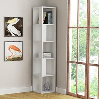 Hocuspicus 5 Tier Corner Bookcase with Many Colour Options - 161x34x34cm - Living Room Furniture - Easy to Assemble - Book Storage - Display Unit (White)