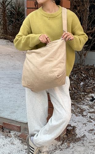 Image of 2026 Corduroy Tote Bag with Zipper Large Casual Handbags Shoulder Purse for Women