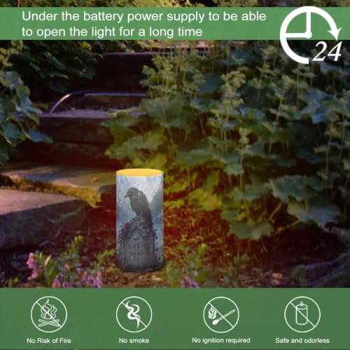 Image of Poceacles Flameless Light Candles Battery Operated Candles with Color Changing Timer Remote Control Tealights for Home Beach Dinner Party Banquet Decor, Crow Rose Cross Grave Print