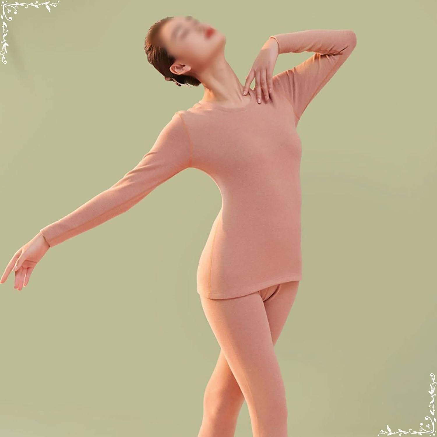 Womens Thermal Set, Silk Round Neck Thermal Underwear Warm, Coral Base Layer Thermals Set Multiple Sizes