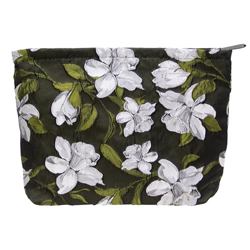 Flat Makeup Bag for Women,Zipper Cosmetic Pouch Purse,Brocade Floral Black