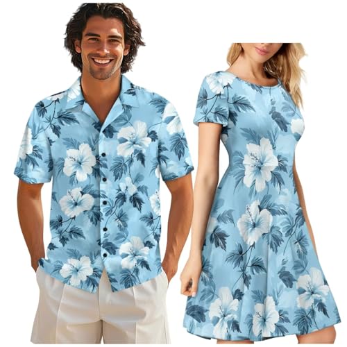 Image of AFPANQZ Couple Matching Outfit Casual Men's Button Down Shirt or Short Sleeve Summer Sundresses Dresses for Women 2026