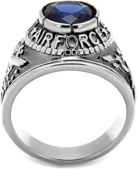 US Air Force Ring - (Stainless Steel w/Blue Stone) - USAF Military Rings Jewelry - Officers Military