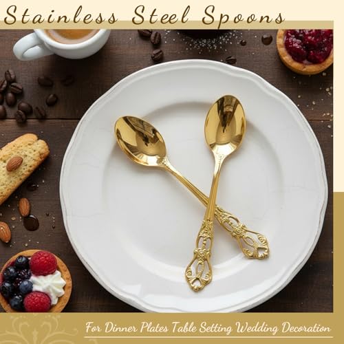 Dandat 20 Pcs 4.9" Vintage Fancy Gold Teaspoons Coffee, Tea Party, Dessert Spoons, Stainless Steel Mini Spoons for Tea, Coffee, Dessert, Wedding, Party Tableware by Dandat - Image 6