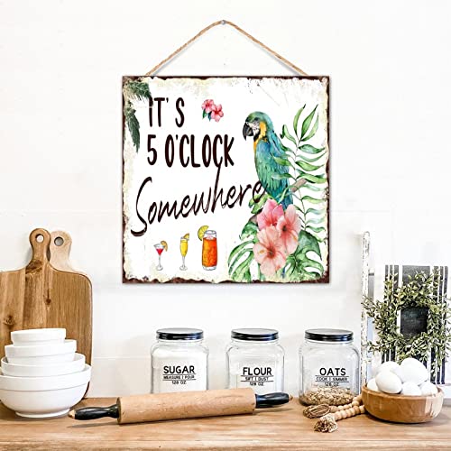 Plaque murale It's 5 O'Clock Somewhere panneau flamant rose pour deco de bar et salon